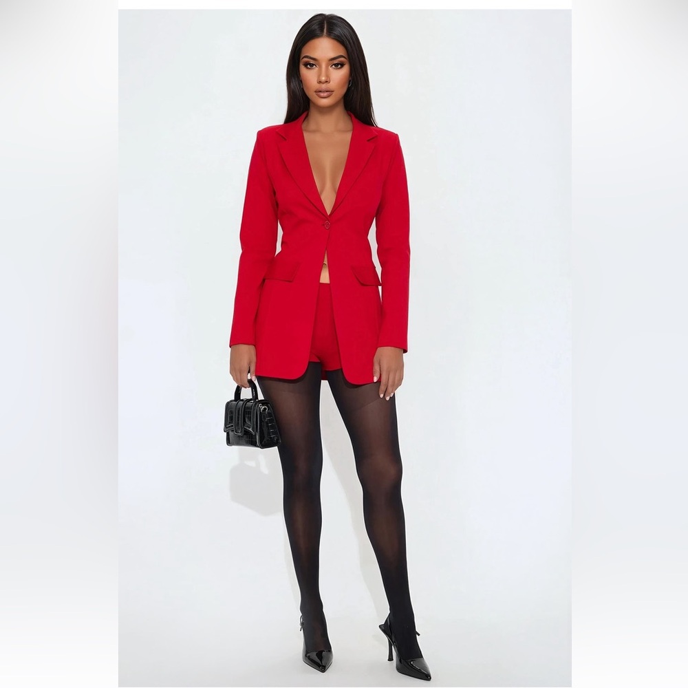 Elegant Red Blazer & Micro Short 2 Piece Set